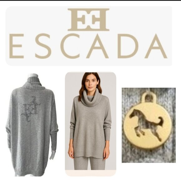 Escada Safina Gray Cowl Neck Sweater Cashmere & Sweatpants Size S - Picture 1 of 16